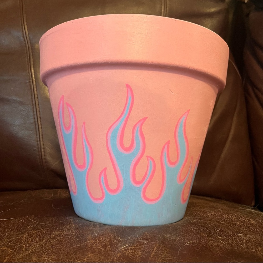 Hand Painted Y2K Pastel Flame Planter Flower Pot